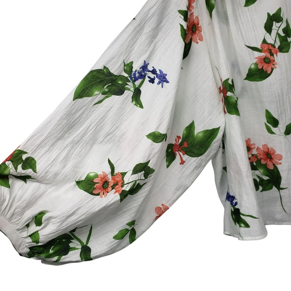 Scoop Womens White Floral Crinkle Gauze Shirt with Blouson Sleeves XXL 20 - Picture 11 of 15